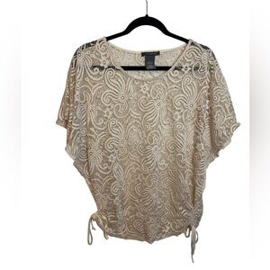 Suzy Shier Beige Floral Lace Ruched Y2K Blouse